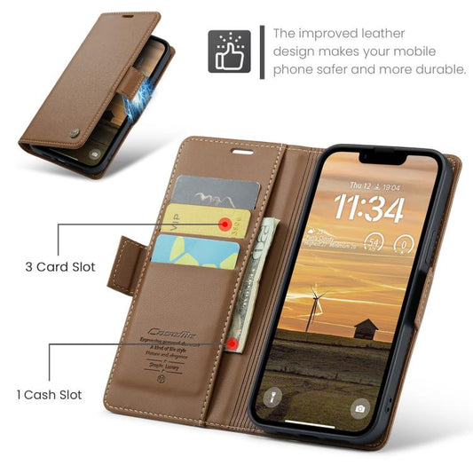 For iPhone 16e CaseMe 023 Butterfly Buckle Litchi Texture RFID Anti-theft Leather Phone Case(Brown) - iPhone 16e Cases by CaseMe | Online Shopping UK | buy2fix