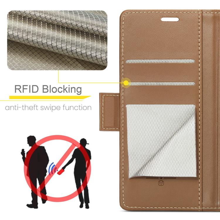 For iPhone 16e CaseMe 023 Butterfly Buckle Litchi Texture RFID Anti-theft Leather Phone Case(Brown) - iPhone 16e Cases by CaseMe | Online Shopping UK | buy2fix