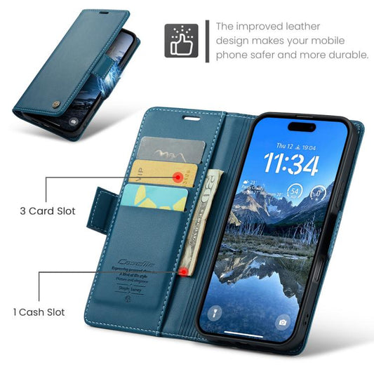 For iPhone 17 Pro Max CaseMe 023 Butterfly Buckle Litchi Texture RFID Anti-theft Leather Phone Case(Blue) - iPhone 17 Pro Max Cases by CaseMe | Online Shopping UK | buy2fix