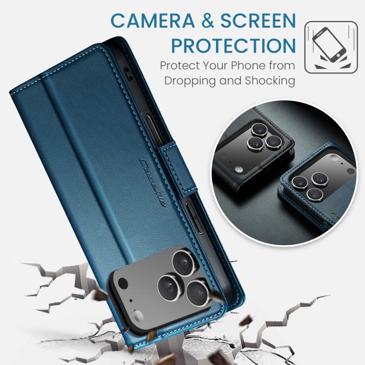 For iPhone 17 Pro Max CaseMe 023 Butterfly Buckle Litchi Texture RFID Anti-theft Leather Phone Case(Blue) - iPhone 17 Pro Max Cases by CaseMe | Online Shopping UK | buy2fix