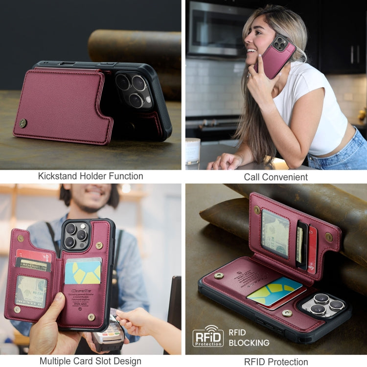 For iPhone 16 Pro CaseMe C22 Card Slots Holder RFID Anti-theft Phone Case(Red) by CaseMe