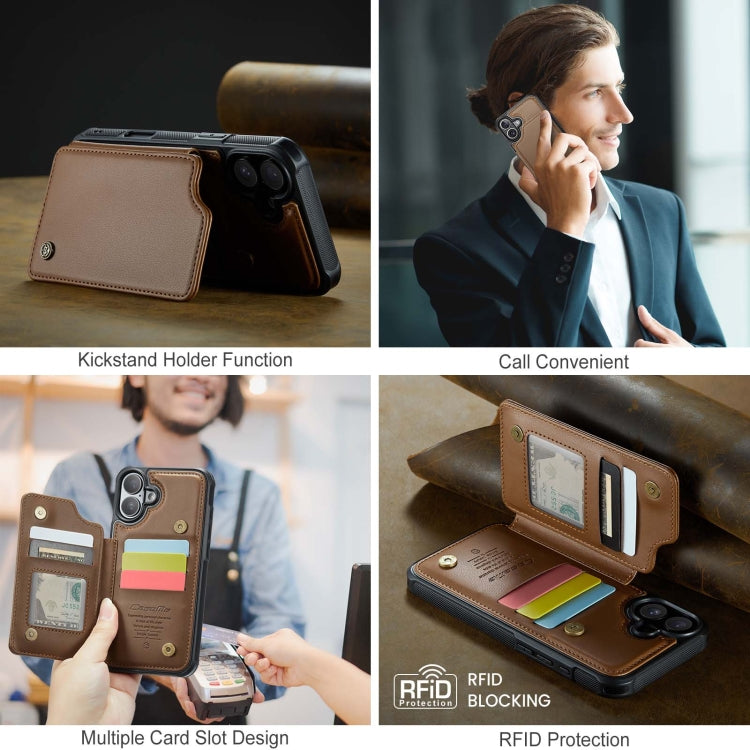 For iPhone 16 Plus CaseMe C22 Card Slots Holder RFID Anti-theft Phone Case(Brown) by CaseMe