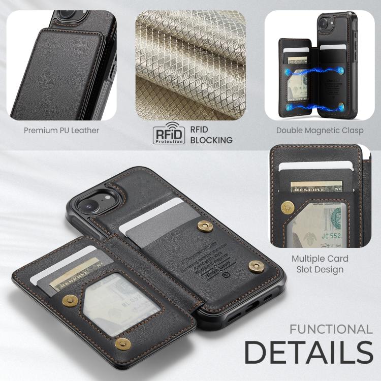 For iPhone 16e CaseMe C22 Card Slots Holder RFID Anti-theft Phone Case(Black) - iPhone 16e Cases by CaseMe | Online Shopping UK | buy2fix