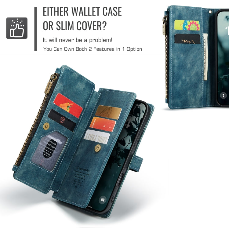 For iPhone 16 Pro CaseMe C30 Card Slots Zipper Wallet Leather Phone Case(Blue) - iPhone 16 Pro Cases by CaseMe | Online Shopping UK | buy2fix