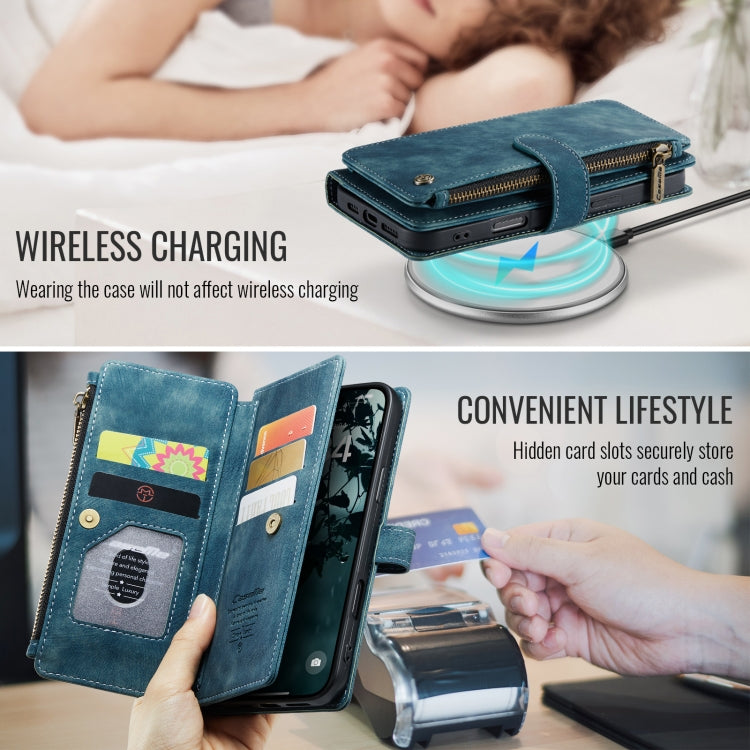 For iPhone 16 Pro CaseMe C30 Card Slots Zipper Wallet Leather Phone Case(Blue) - iPhone 16 Pro Cases by CaseMe | Online Shopping UK | buy2fix
