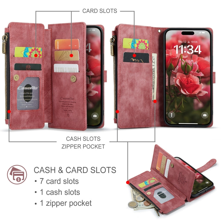 For iPhone 16 Pro CaseMe C30 Card Slots Zipper Wallet Leather Phone Case(Red) - iPhone 16 Pro Cases by CaseMe | Online Shopping UK | buy2fix