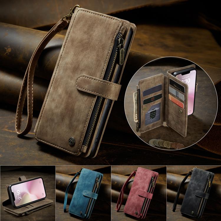For iPhone 16e CaseMe C30 Card Slots Zipper Wallet Leather Phone Case(Brown) - iPhone 16e Cases by CaseMe | Online Shopping UK | buy2fix