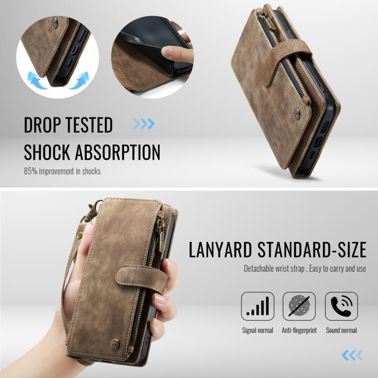 For iPhone 16e CaseMe C30 Card Slots Zipper Wallet Leather Phone Case(Brown) - iPhone 16e Cases by CaseMe | Online Shopping UK | buy2fix