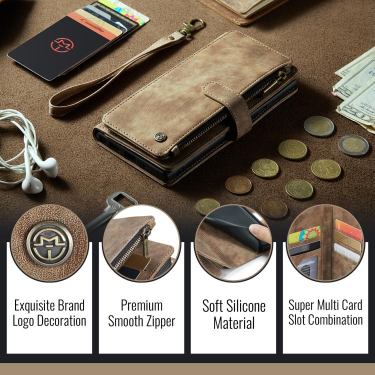 For iPhone 16e CaseMe C30 Card Slots Zipper Wallet Leather Phone Case(Brown) - iPhone 16e Cases by CaseMe | Online Shopping UK | buy2fix