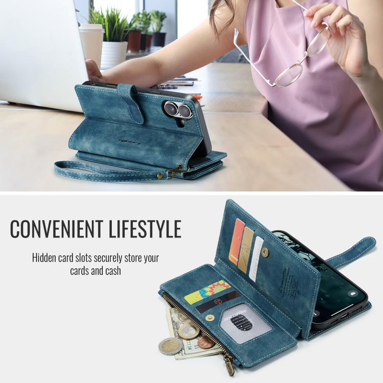 For iPhone 17 CaseMe C30 Card Slots Zipper Wallet Leather Phone Case(Blue) - iPhone 17 Cases by CaseMe | Online Shopping UK | buy2fix