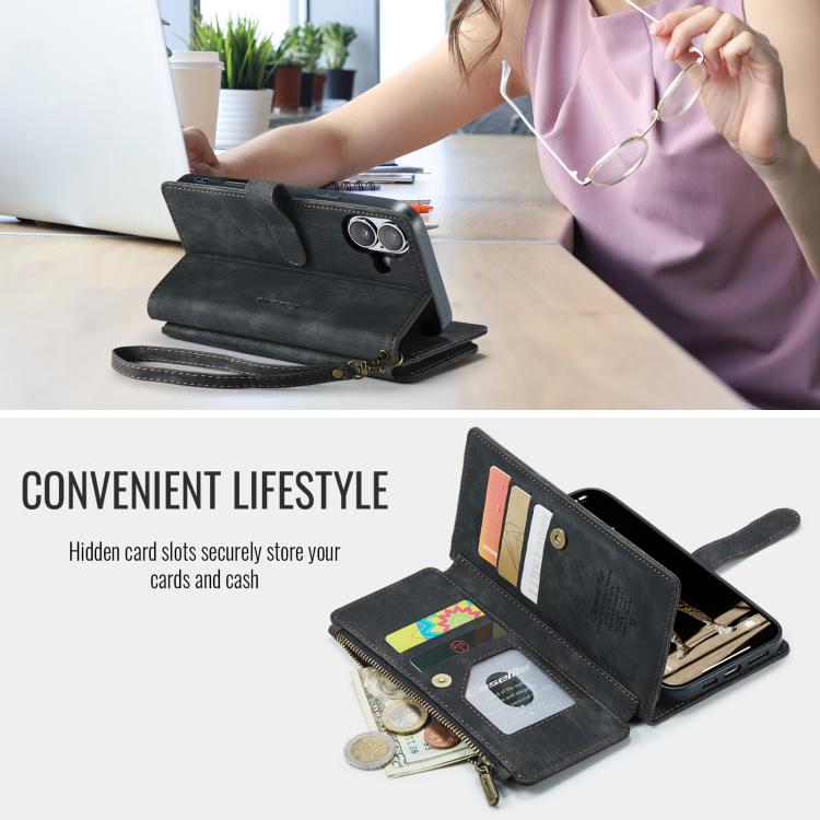 For iPhone 17 CaseMe C30 Card Slots Zipper Wallet Leather Phone Case(Black) - iPhone 17 Cases by CaseMe | Online Shopping UK | buy2fix