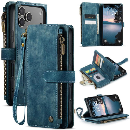 For iPhone 17 Pro CaseMe C30 Card Slots Zipper Wallet Leather Phone Case(Blue) - iPhone 17 Pro Cases by CaseMe | Online Shopping UK | buy2fix
