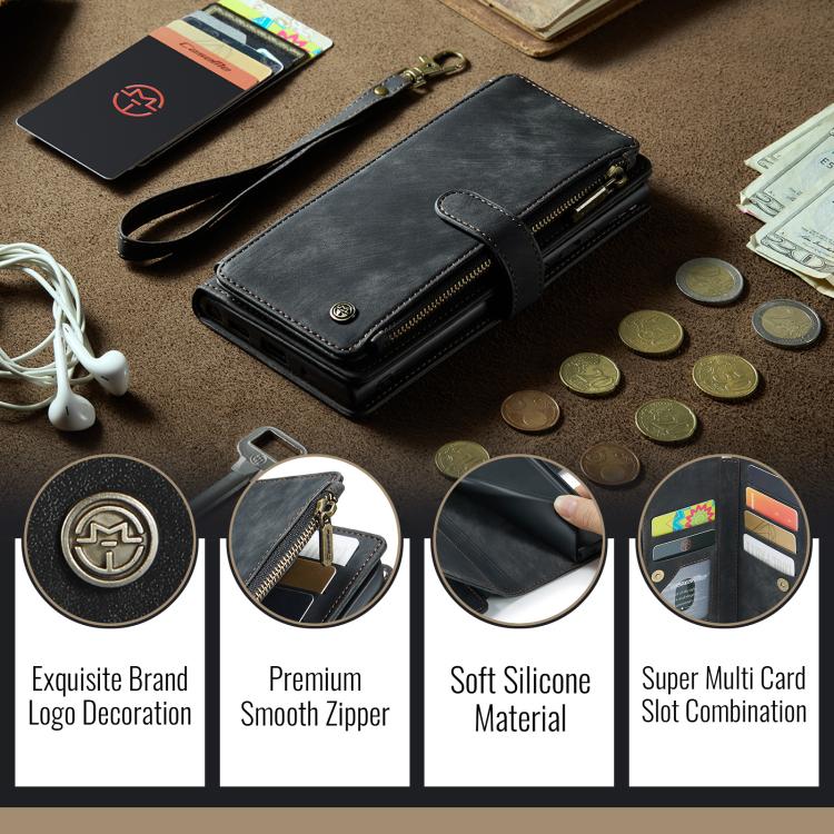 For iPhone 17 Pro CaseMe C30 Card Slots Zipper Wallet Leather Phone Case(Black) - iPhone 17 Pro Cases by CaseMe | Online Shopping UK | buy2fix