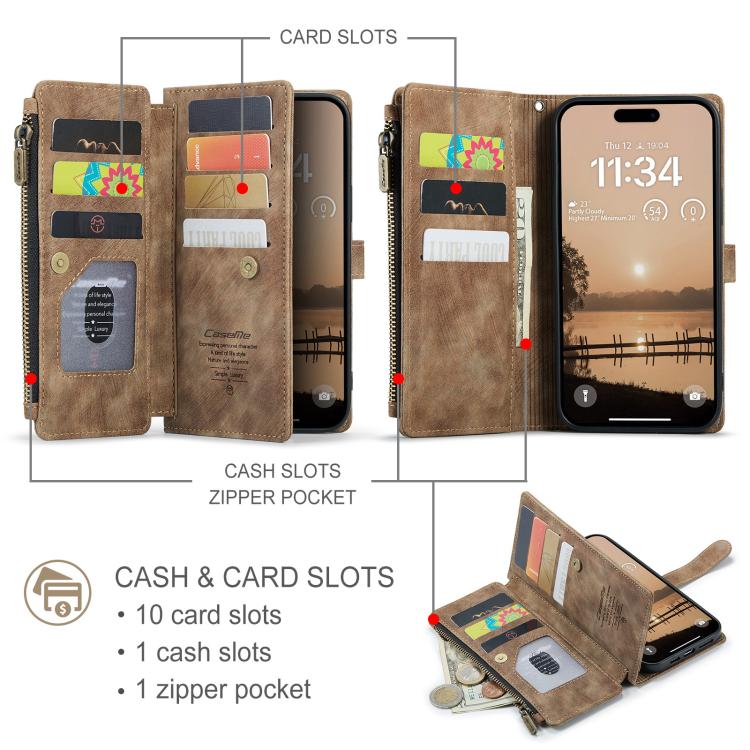 For iPhone 17 Pro Max CaseMe C30 Card Slots Zipper Wallet Leather Phone Case(Brown) - iPhone 17 Pro Max Cases by CaseMe | Online Shopping UK | buy2fix