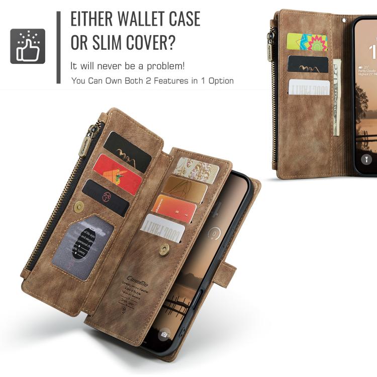 For iPhone 17 Pro Max CaseMe C30 Card Slots Zipper Wallet Leather Phone Case(Brown) - iPhone 17 Pro Max Cases by CaseMe | Online Shopping UK | buy2fix