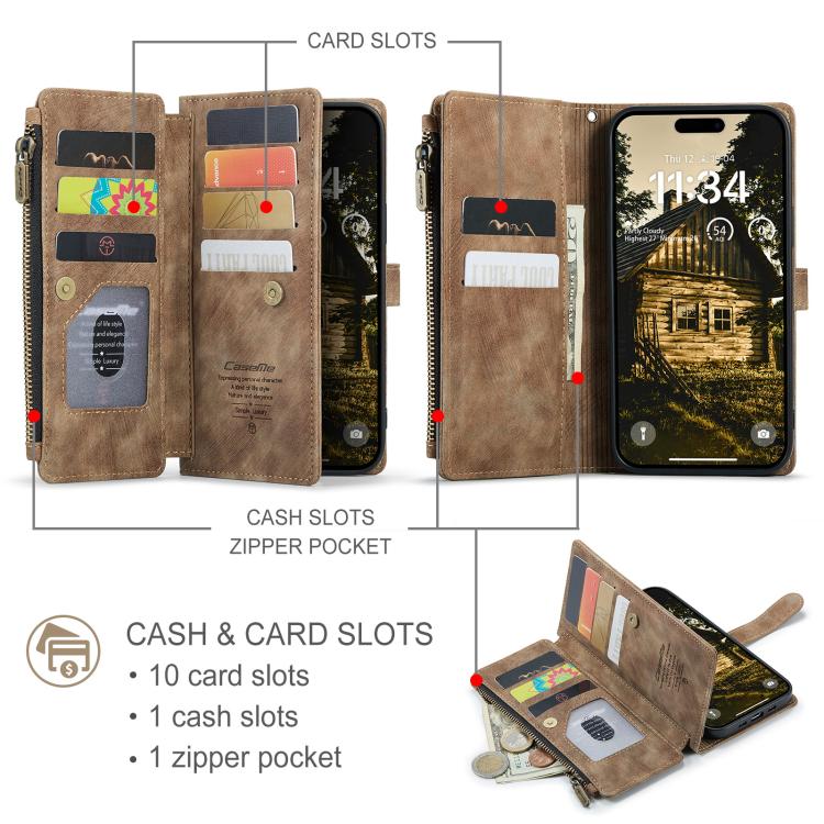 For iPhone Air CaseMe C30 Card Slots Zipper Wallet Leather Phone Case(Brown) - iPhone Air Cases by CaseMe | Online Shopping UK | buy2fix