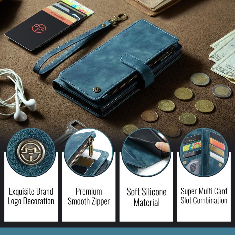For iPhone Air CaseMe C30 Card Slots Zipper Wallet Leather Phone Case(Blue) - iPhone Air Cases by CaseMe | Online Shopping UK | buy2fix