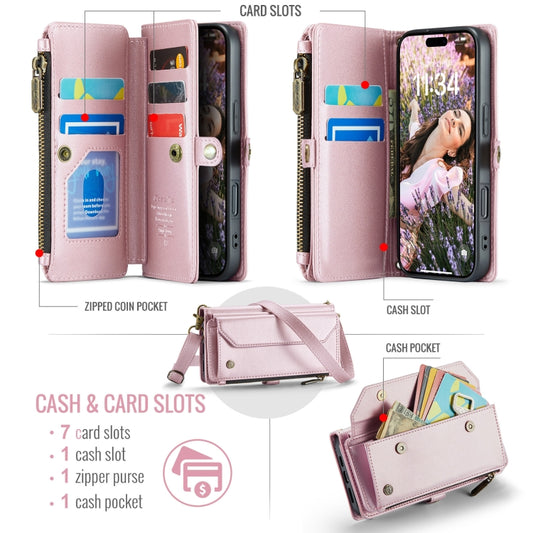 For iPhone 16 Pro CaseMe C36 Card Slots Zipper Wallet RFID Anti-theft Leather Phone Case(Pink) by CaseMe