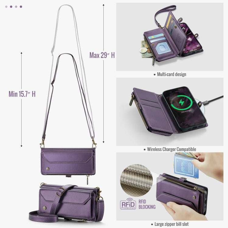 For iPhone 16 Pro CaseMe C36 Card Slots Zipper Wallet RFID Anti-theft Leather Phone Case(Purple) - iPhone 16 Pro Cases by CaseMe | Online Shopping UK | buy2fix