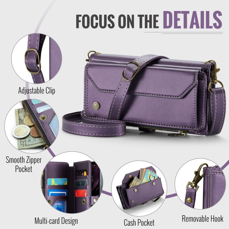 For iPhone 16 Pro CaseMe C36 Card Slots Zipper Wallet RFID Anti-theft Leather Phone Case(Purple) - iPhone 16 Pro Cases by CaseMe | Online Shopping UK | buy2fix