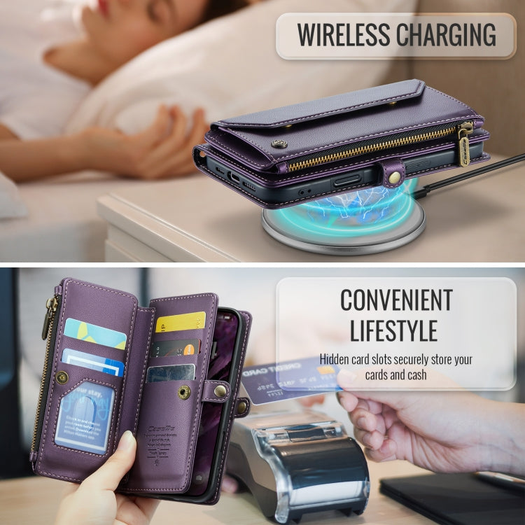 For iPhone 16 Pro CaseMe C36 Card Slots Zipper Wallet RFID Anti-theft Leather Phone Case(Purple) - iPhone 16 Pro Cases by CaseMe | Online Shopping UK | buy2fix