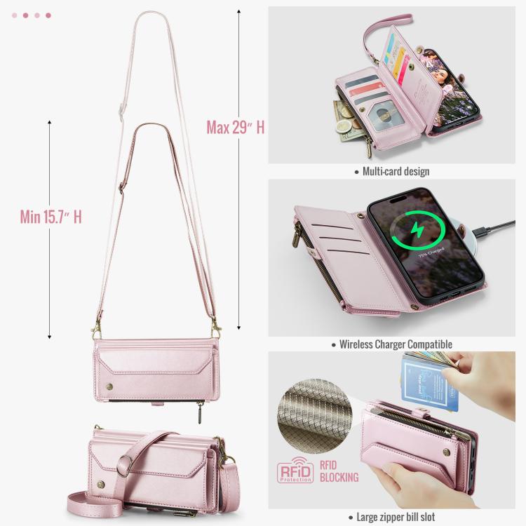 For iPhone Air CaseMe C36 Card Slots Zipper Wallet RFID Anti-theft Leather Phone Case(Pink) - iPhone Air Cases by CaseMe | Online Shopping UK | buy2fix