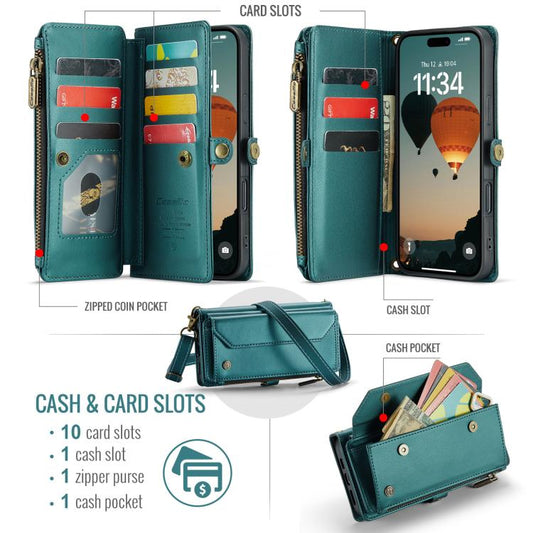 For iPhone Air CaseMe C36 Card Slots Zipper Wallet RFID Anti-theft Leather Phone Case(Blue) - iPhone Air Cases by CaseMe | Online Shopping UK | buy2fix