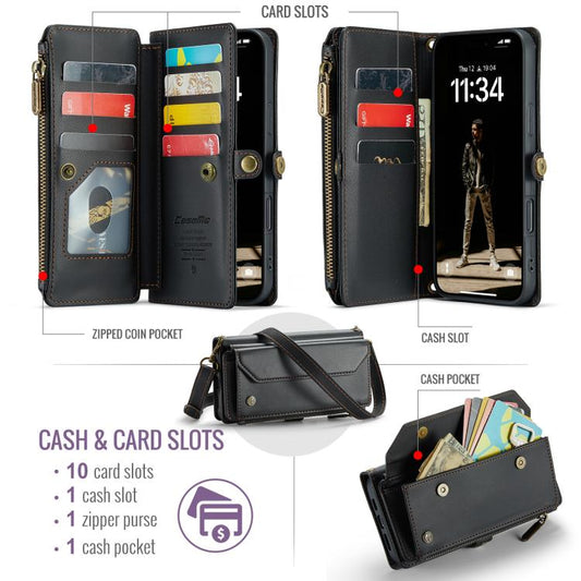 For iPhone Air CaseMe C36 Card Slots Zipper Wallet RFID Anti-theft Leather Phone Case(Black) - iPhone Air Cases by CaseMe | Online Shopping UK | buy2fix