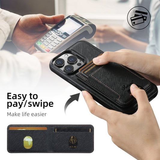 For iPhone 15 Suteni H17 Cross Grain Leather MagSafe Detachable Wallet Phone Case(Black) by Suteni