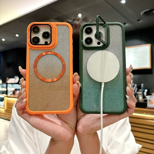 For iPhone 16 CD-grain Gradient Glitter Magsafe Acrylic Hybrid TPU Phone Case(Green) by buy2fix