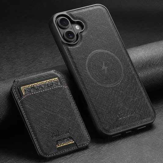 For iPhone 17 Suteni H18 Cross Grain MagSafe Wallet Leather Phone Case(Black) - iPhone 17 Cases by Suteni | Online Shopping UK | buy2fix