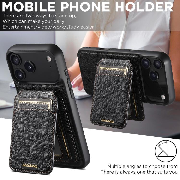 For iPhone Air Suteni H18 Cross Grain MagSafe Wallet Leather Phone Case(Black) - iPhone Air Cases by Suteni | Online Shopping UK | buy2fix