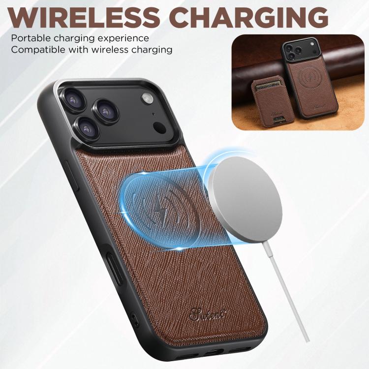 For iPhone 17 Air Suteni H18 Cross Grain MagSafe Wallet Leather Phone Case(Brown) - iPhone 17 Air Cases by Suteni | Online Shopping UK | buy2fix