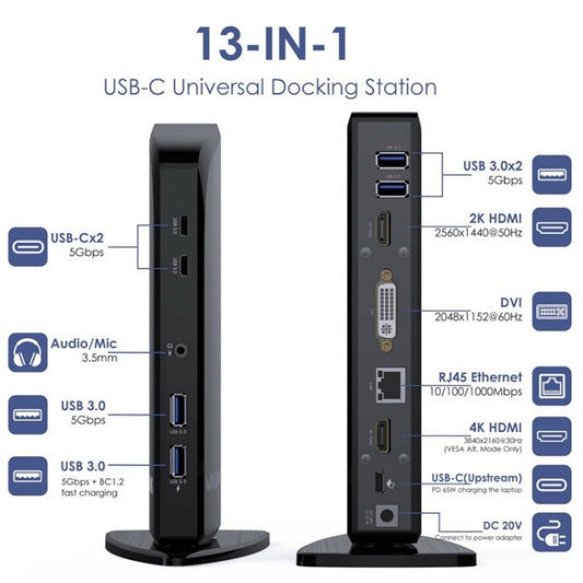 WAVLINK UG39PD1 13 in 1 Type-C Triple Monitors 4K HD Docking Station, Plug:US Plug by WAVLINK