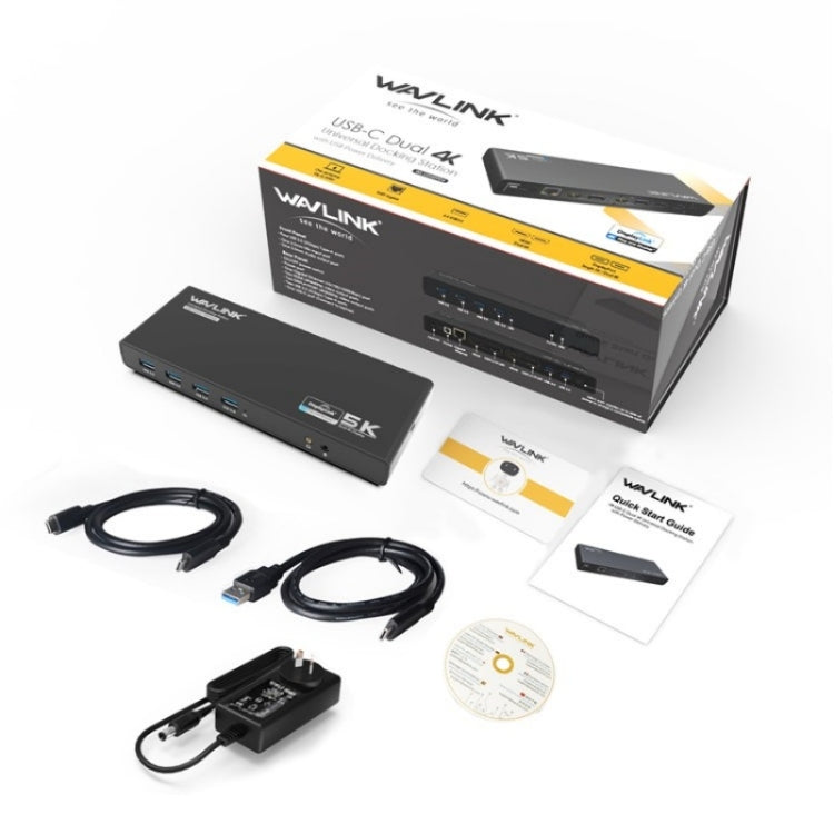 WAVLINK UG69PD6 Dual 4K Laptop Docking Station 5K HD Displaylink 65 / 100W PD Charging, Plug:EU Plug by WAVLINK