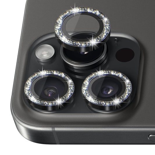 For iPhone 16 Pro / 16 Pro Max NORTHJO Glitter Camera Lens Protector Tempered Glass Metal Ring Film(Black) by NORTHJO