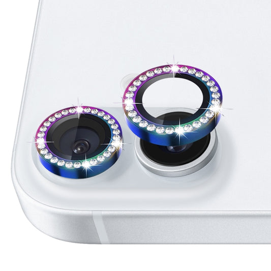 For iPhone 16 / 16 Plus NORTHJO Rhinestone Camera Lens Protector Tempered Glass Metal Ring Film(Colorful) by NORTHJO