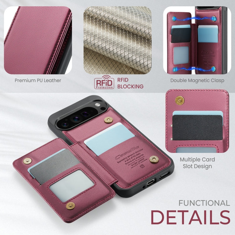 For Google Pixel 9 Pro XL CaseMe C22 Card Slots Holder RFID Anti-theft Phone Case(Wine) - Google Cases by CaseMe | Online Shopping UK | buy2fix