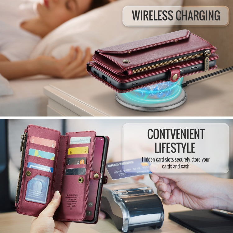 For Google Pixel 9 Pro XL / 10 Pro XL CaseMe C36 Card Slots Zipper Wallet RFID Anti-theft Leather Phone Case(Wine) - Google Cases by CaseMe | Online Shopping UK | buy2fix