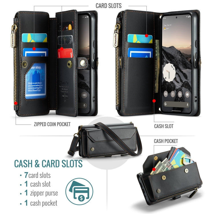 For Google Pixel 10 / 10 Pro / 9 CaseMe C36 Card Slots Zipper Wallet RFID Anti-theft Leather Phone Case(Black) - Google Cases by CaseMe | Online Shopping UK | buy2fix