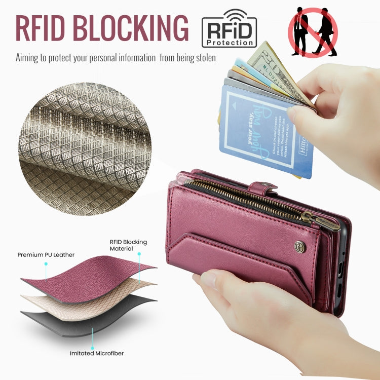 For Google Pixel 10 / 10 Pro / 9 CaseMe C36 Card Slots Zipper Wallet RFID Anti-theft Leather Phone Case(Wine) by CaseMe