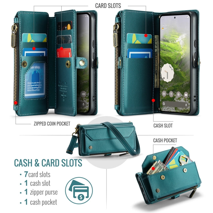 For Google Pixel 10 / 10 Pro / 9 CaseMe C36 Card Slots Zipper Wallet RFID Anti-theft Leather Phone Case(Green) - Google Cases by CaseMe | Online Shopping UK | buy2fix