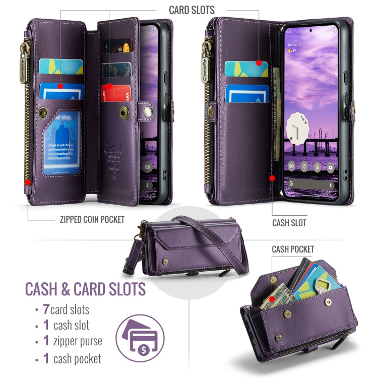 For Google Pixel 10 / 10 Pro / 9 CaseMe C36 Card Slots Zipper Wallet RFID Anti-theft Leather Phone Case(Purple) - Google Cases by CaseMe | Online Shopping UK | buy2fix