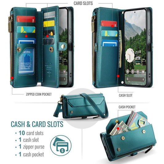 For Google Pixel 9a CaseMe C36 Card Slots Zipper Wallet RFID Anti-theft Leather Phone Case(Green) - Google Cases by CaseMe | Online Shopping UK | buy2fix
