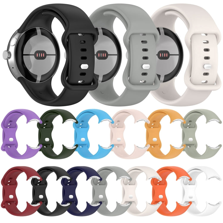 For Google Pixel Watch 3 41mm Solid Color Butterfly Buckle Silicone Watch Band, Size:L(White) - Watch Bands by buy2fix | Online Shopping UK | buy2fix