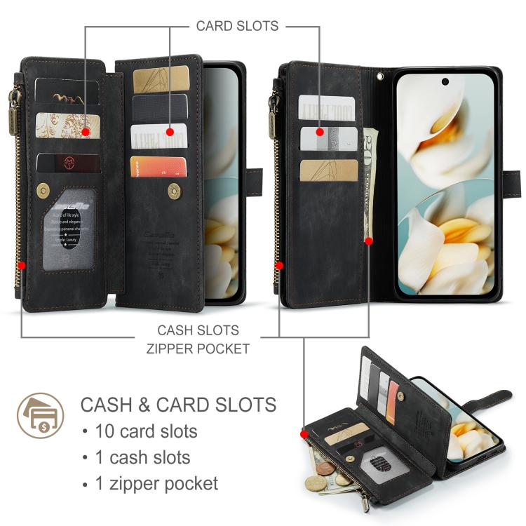 For Google Pixel 9a CaseMe C30 Card Slots Zipper Wallet Leather Phone Case(Black) - Google Cases by CaseMe | Online Shopping UK | buy2fix