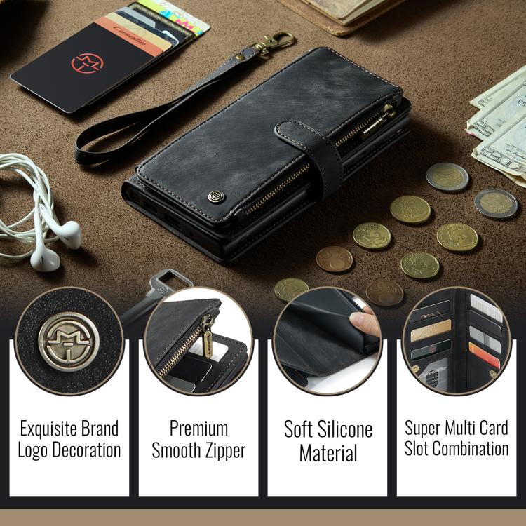 For Google Pixel 9a CaseMe C30 Card Slots Zipper Wallet Leather Phone Case(Black) - Google Cases by CaseMe | Online Shopping UK | buy2fix