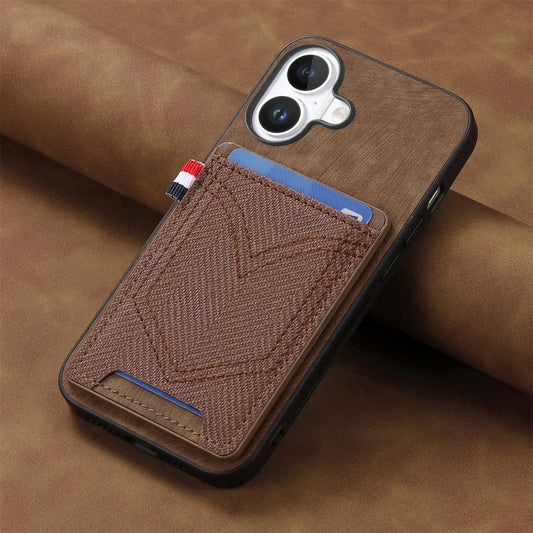For iPhone 16 Plus Denim Texture Leather Skin Phone Case with Card Slot(Brown) by buy2fix
