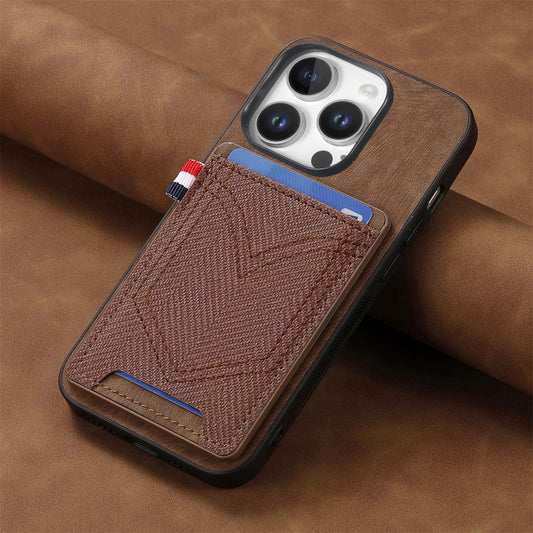 For iPhone 16 Pro Denim Texture Leather Skin Phone Case with Card Slot(Brown) by buy2fix