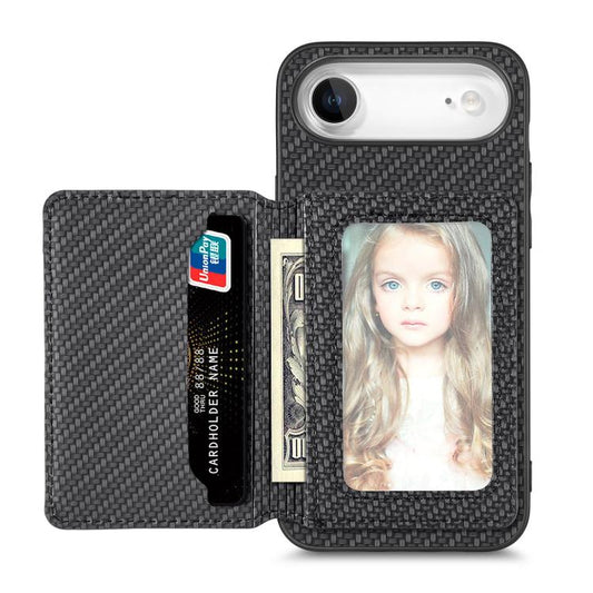 For iPhone Air Carbon Fiber Magnetic Card Wallet RFID Blocking Phone Case(Black) - iPhone Air Cases by buy2fix | Online Shopping UK | buy2fix